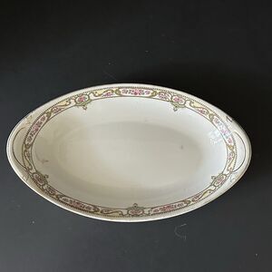 Johnson Brothers China JB121 Relish Dish, Pink Roses, Tan Scrolls, Green VTG